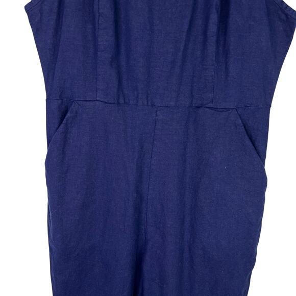 Urban Outfitters Hattie High Neck Linen Jumpsuit Navy 10 Pockets Stretch - Picture 10 of 16